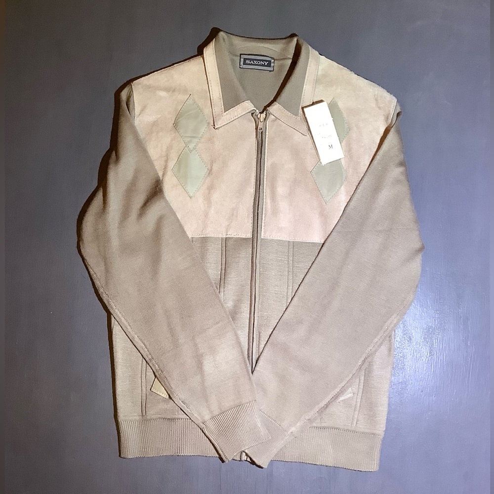 Saxony | Lightweight Jacket | 100% Acrylic With Genuine Leather | Taupe